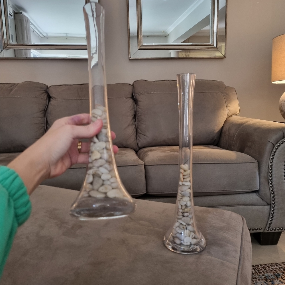 2x Glass Clear Tall Vase Stone Holders Decor - Picture 3 of 6